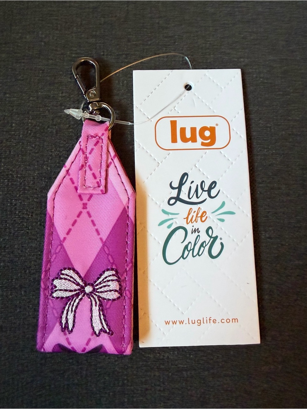 Lug Love Bow Oversized Bag Zipper Puller with Clasp Petite Bowgyle Purple (Pink)